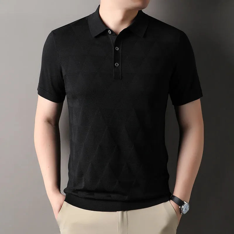 Man wearing a thin lyocell Ice Silk short sleeve t-shirt in a regular fit, shown in one of the DX525 colour options.