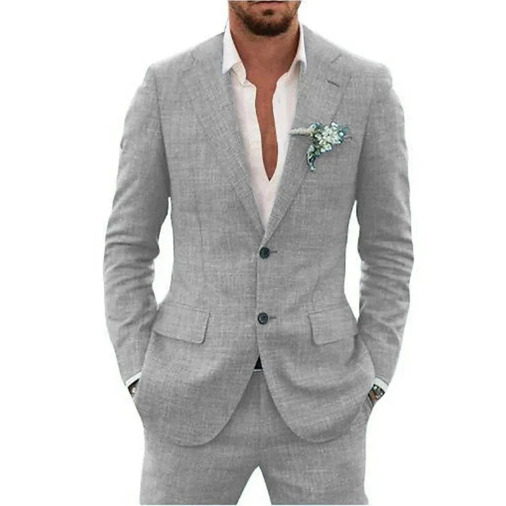 Men's slim fit two-piece suit set in black with top and trousers