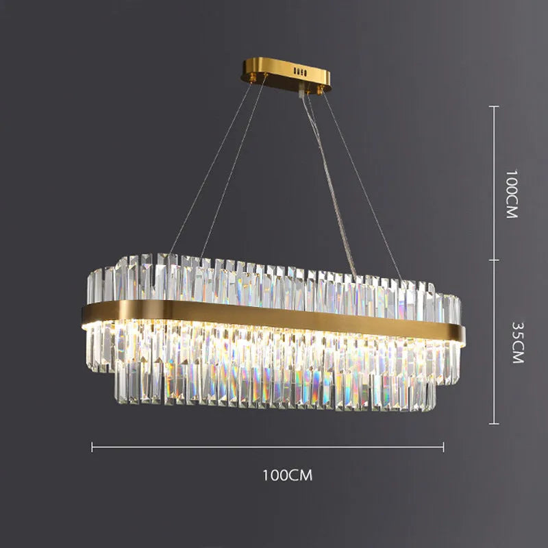 Stainless steel and crystal multi-head ceiling chandelier with adjustable height