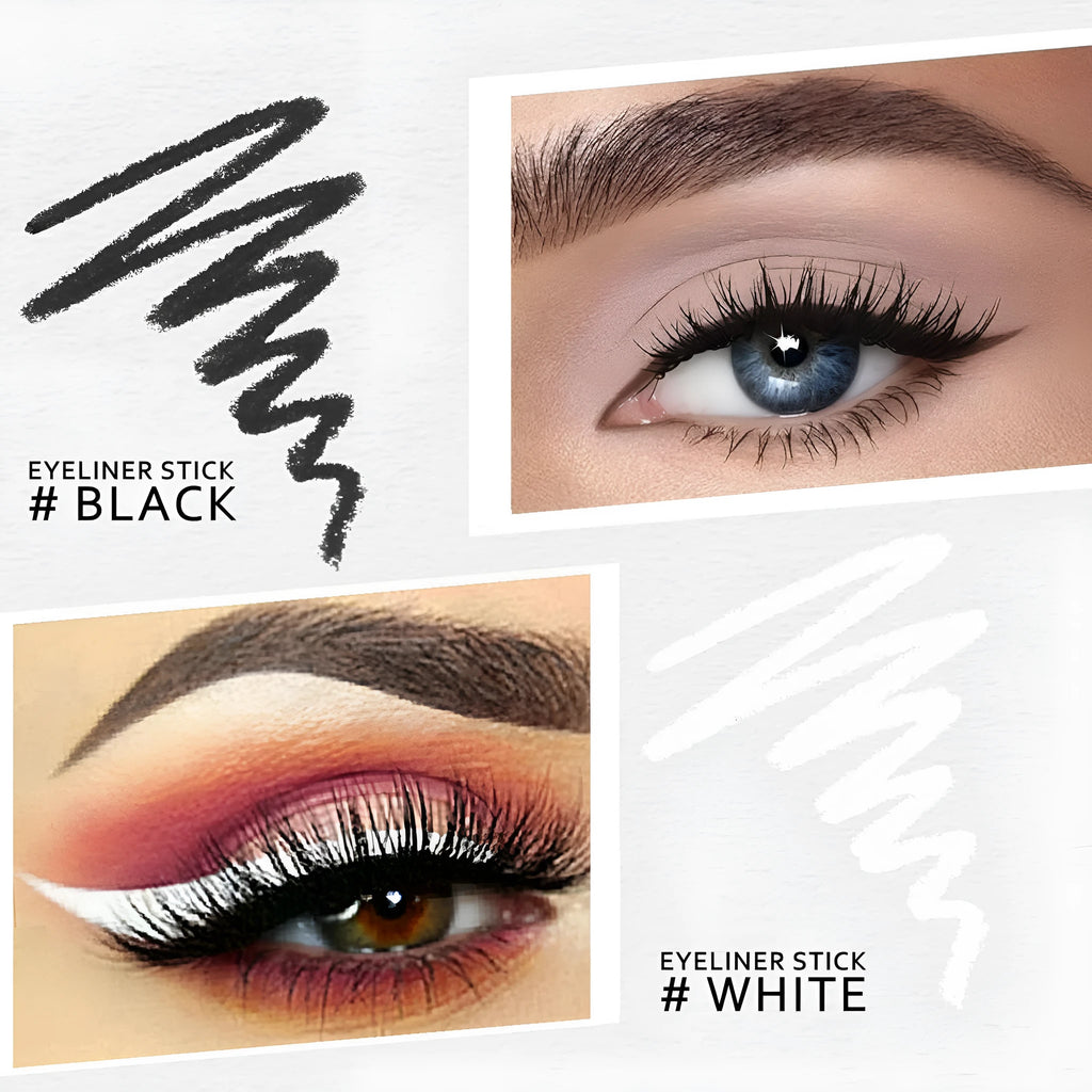 12-piece white and black waterproof eyeliner pencil set with retractable design and sharpener