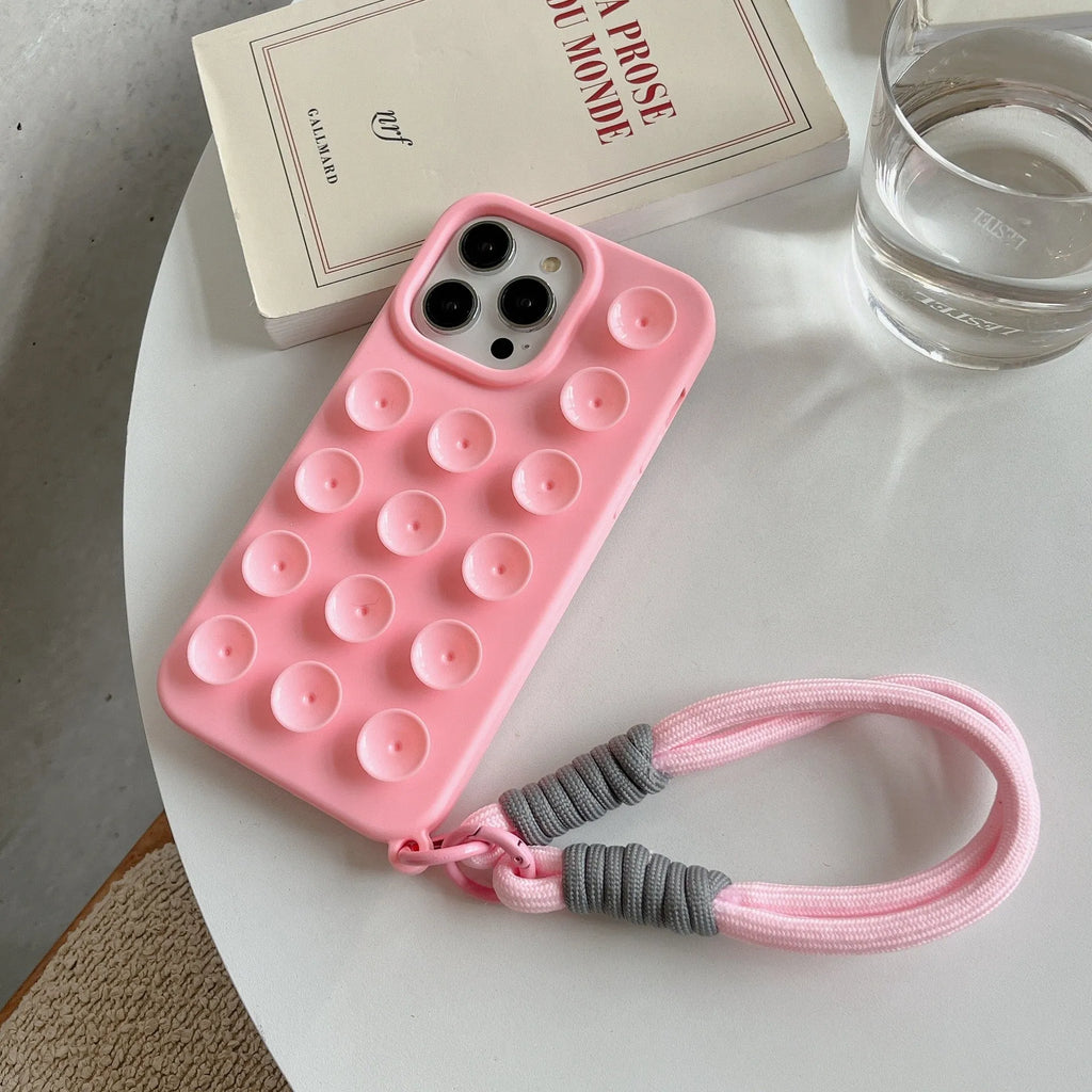 Silicone phone case with suction cup lanyard in RW Black Shell for iPhone models
