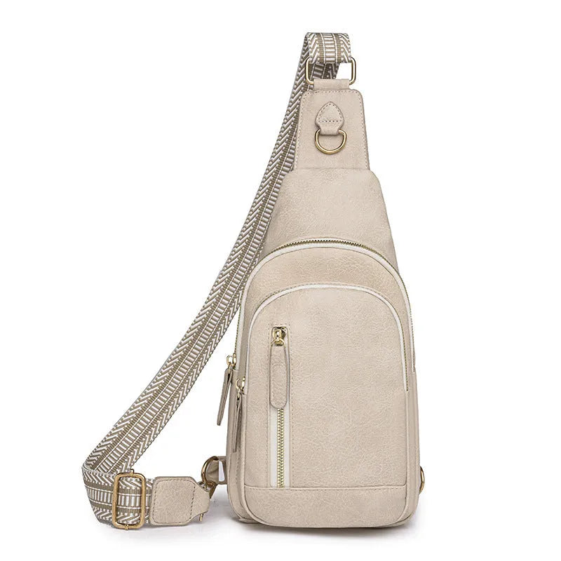 Women's soft PU crossbody messenger bag in street trend style with open pocket and zipper compartments
