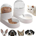 White automatic gravity cat feeder and water dispenser set on a floor.