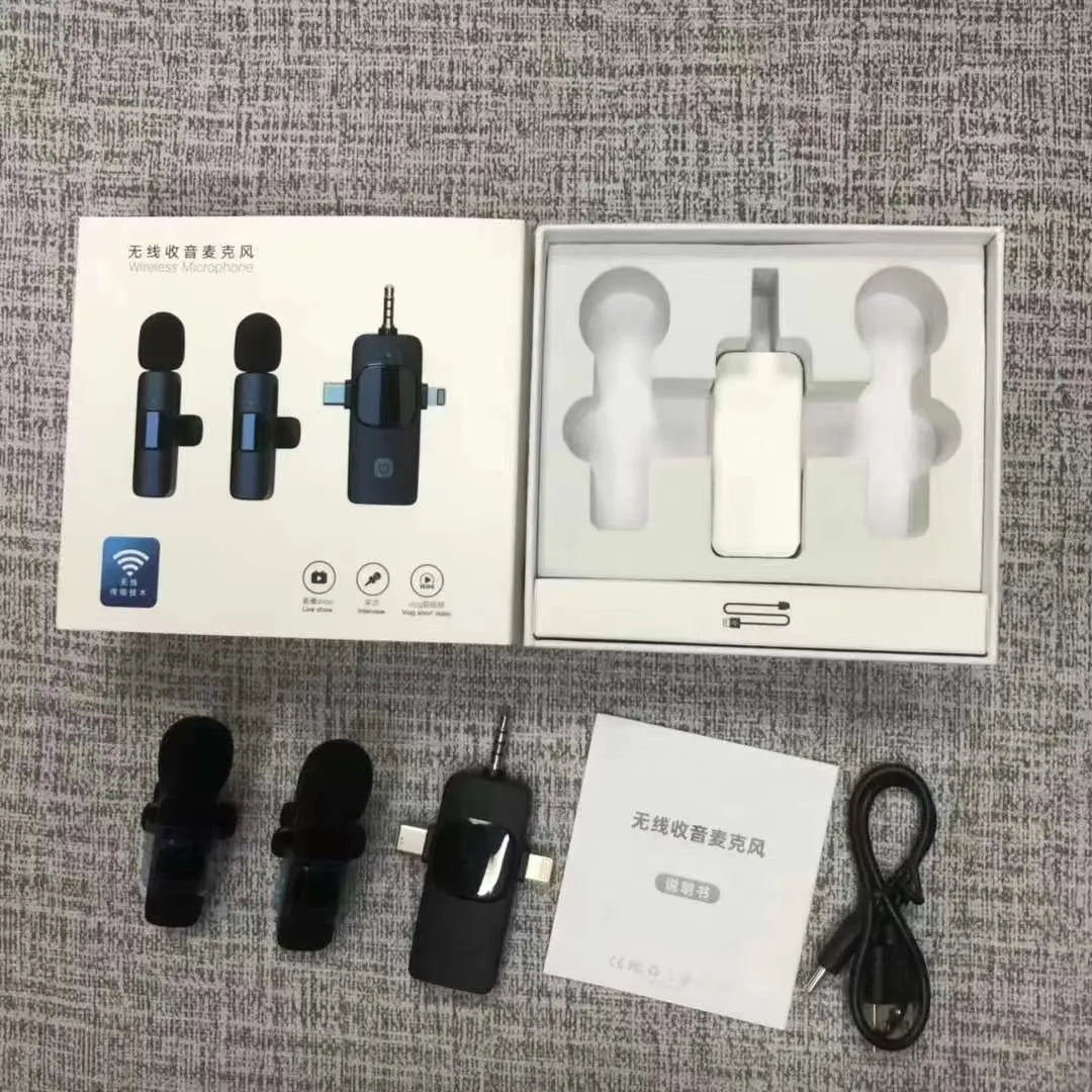 Wireless collar clip microphone for outdoor video recording with multiple interface options