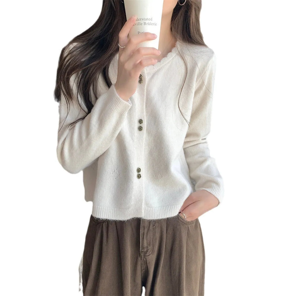 Women's acrylic cardigan coat in five colours with long sleeves and cardigan style