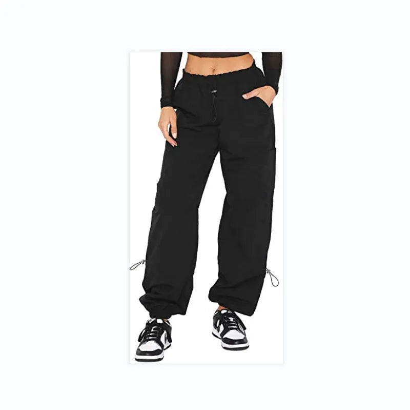 Men's straight leg cargo pants with multiple pockets in black polyester fabric