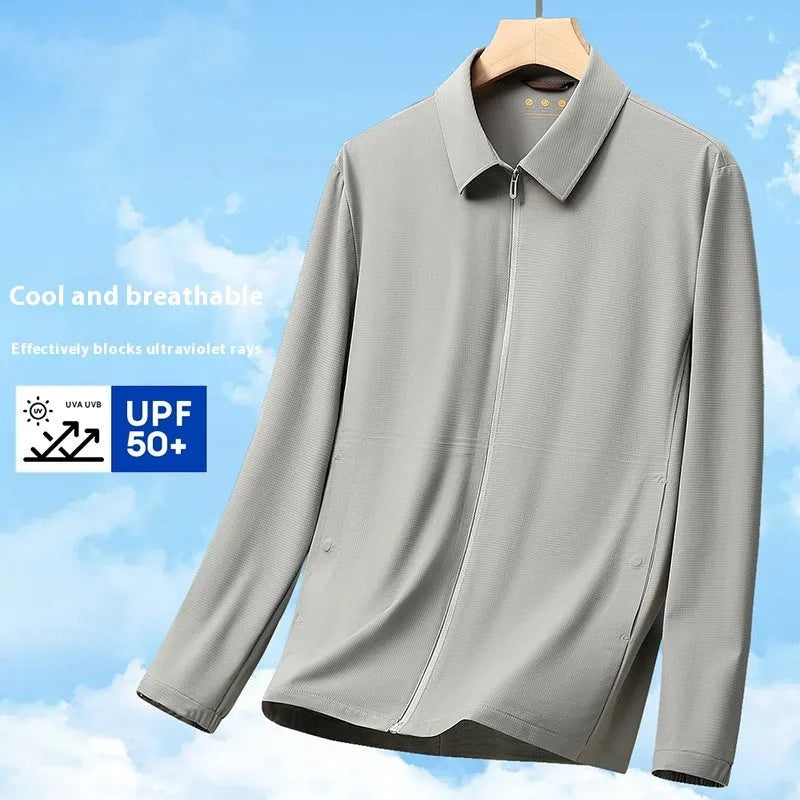 Summer business administration shirt in nylon-spandex fabric with lapels design for office wear