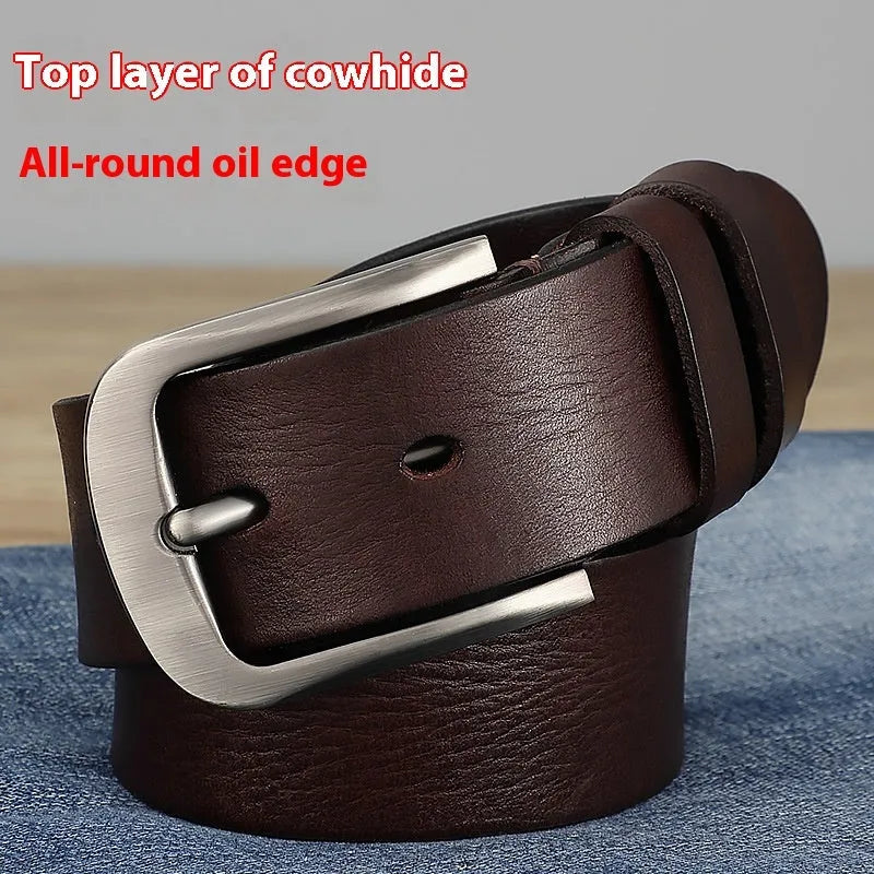 First layer cow leather belt for men with alloy buckle, dark coffee colour, 110cm length