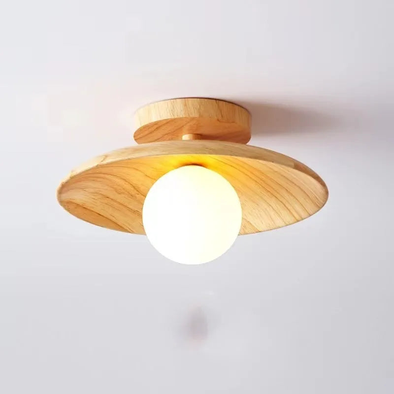 Japanese-style solid wood ceiling lamp for corridor or hallway with warm light, walnut finish