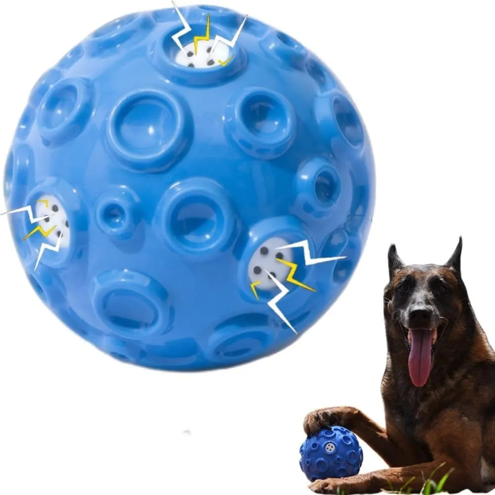 Durable elastic rubber dog toy ball in assorted colours with a textured surface for teeth cleaning.
