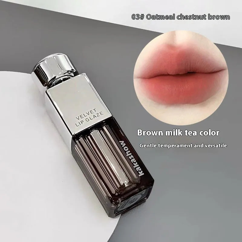 Kakashow matte soft mist lipstick in velvet lip paint formula showing six colour options