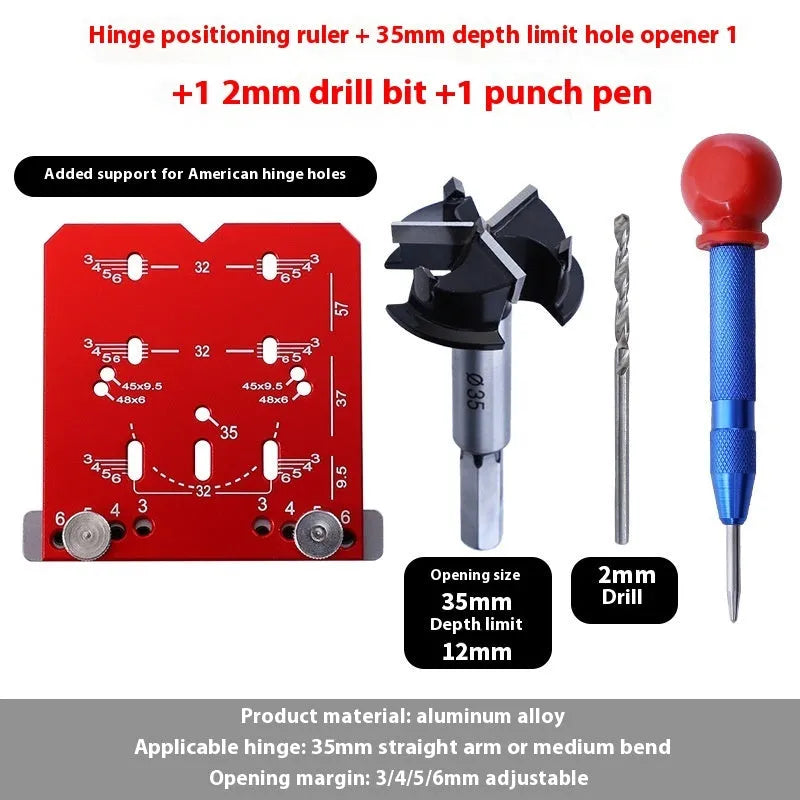 35mm hinge punch locator tool with adjustable margin settings for cabinet door installation