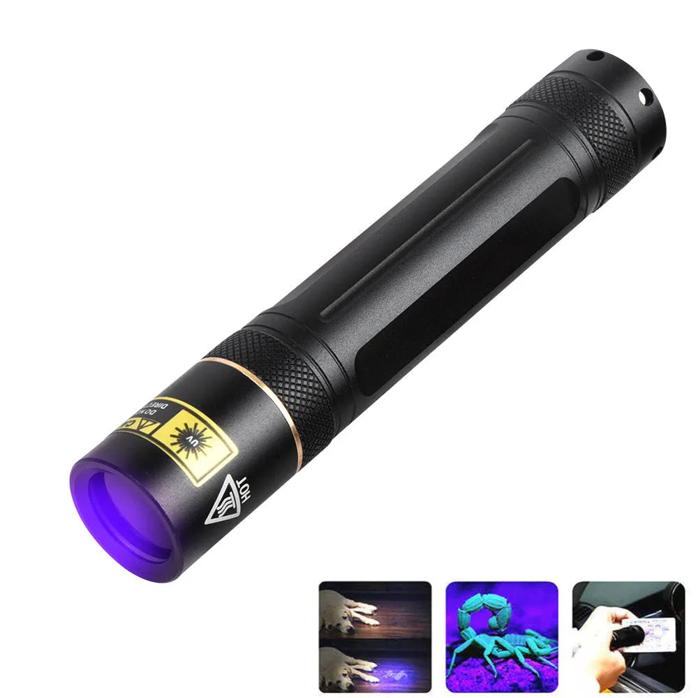 Y36 365nm UV flashlight with aluminium alloy body and 5W LED for fluorescence detection and anti-counterfeiting