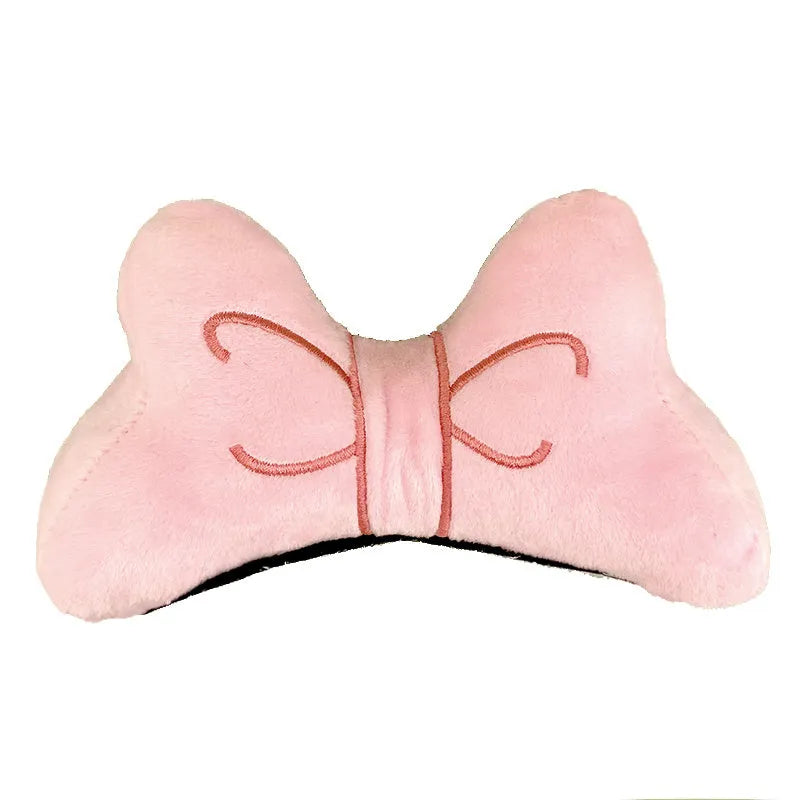 Large soft plush bow decoration for motorcycle or ski helmet in red, peach pink, or rose pink.