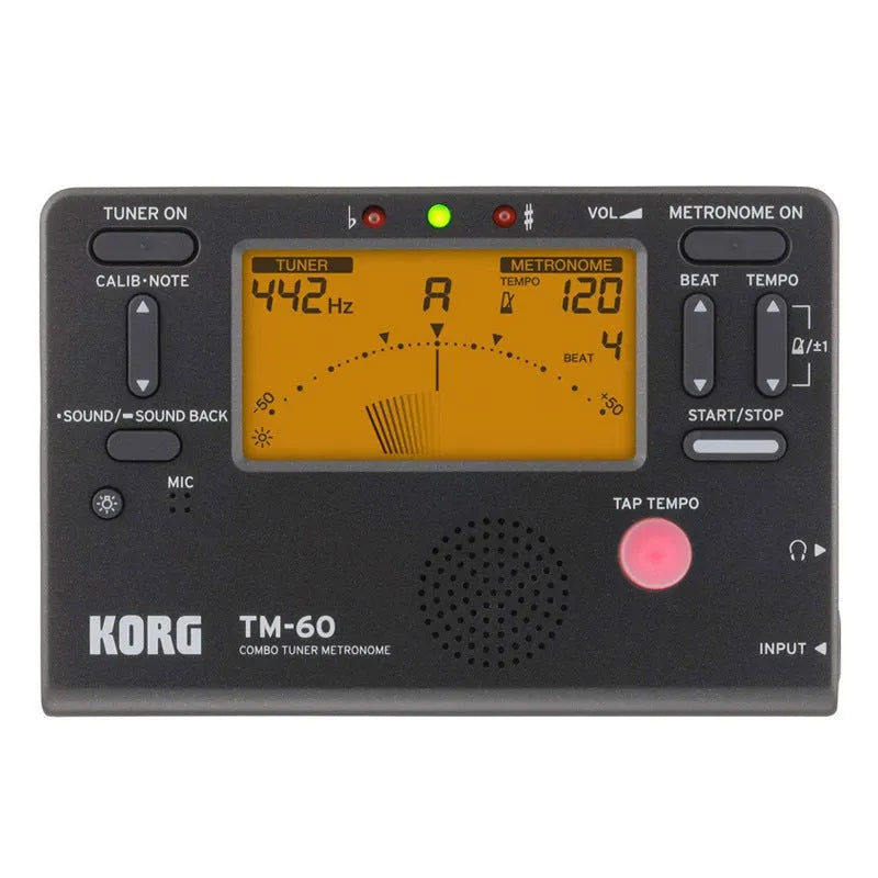 TM-60 digital metronome in black or white plastic casing with display screen and control buttons
