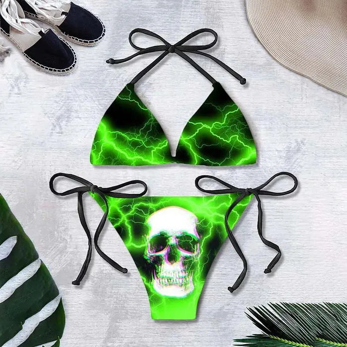 3D printed lace up bikini set for summer with graphic customisation, sleeveless top and pants in colour BAD82