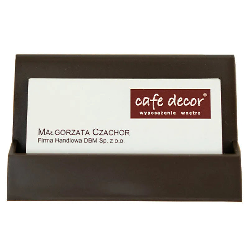 Geometric PS plastic business card stand with 20 slots in brown on a desk