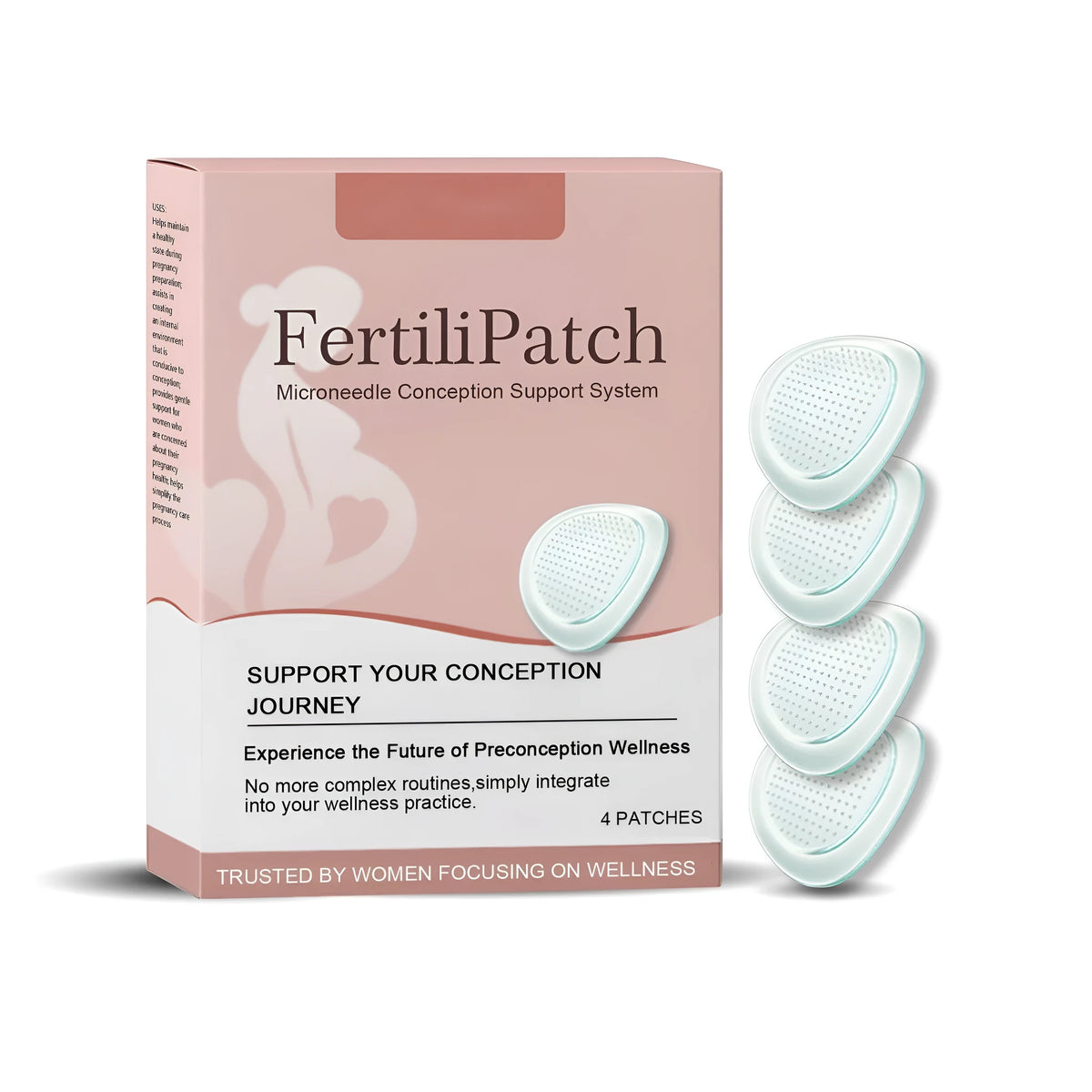 Pack of four nano fertility microneedle patches with ginger and tocopherol for targeted skin application