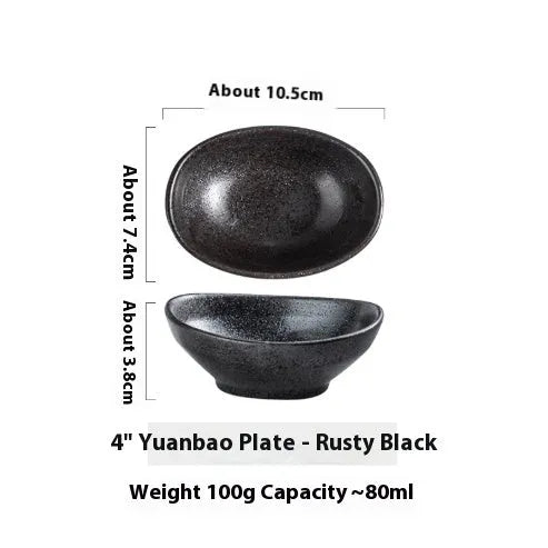 Oval Japanese ceramic sauce dipping bowl with traditional Edo pattern design