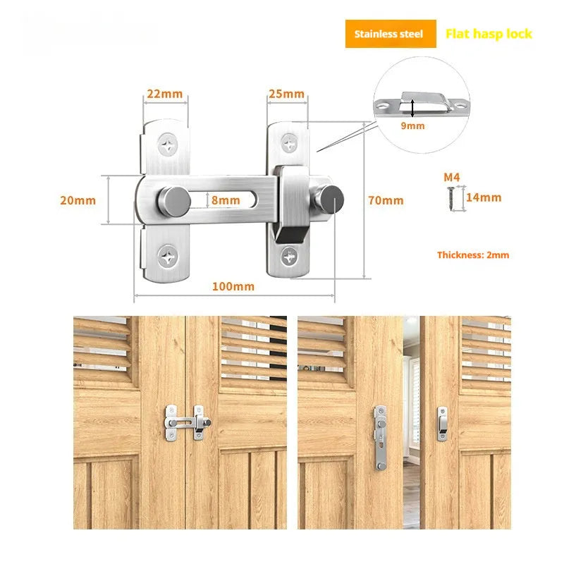 Warehouse sliding door hook lock with 90-degree hasp mechanism in stainless steel or carbon steel
