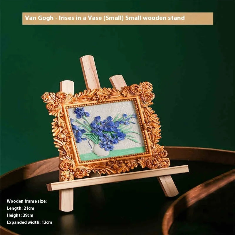 DIY oil painting kit showing epoxy pottery base, propylene pigments and brushes for creating famous art reproductions