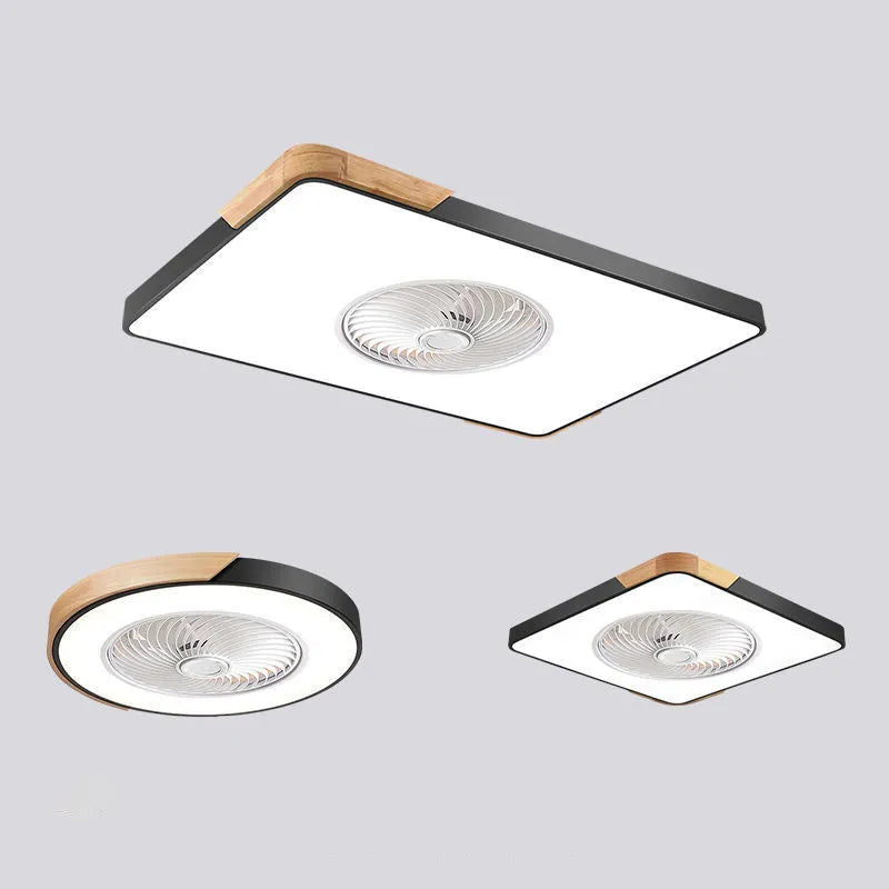 Nordic solid wood ceiling fan with light combination in rectangular, round and square size options
