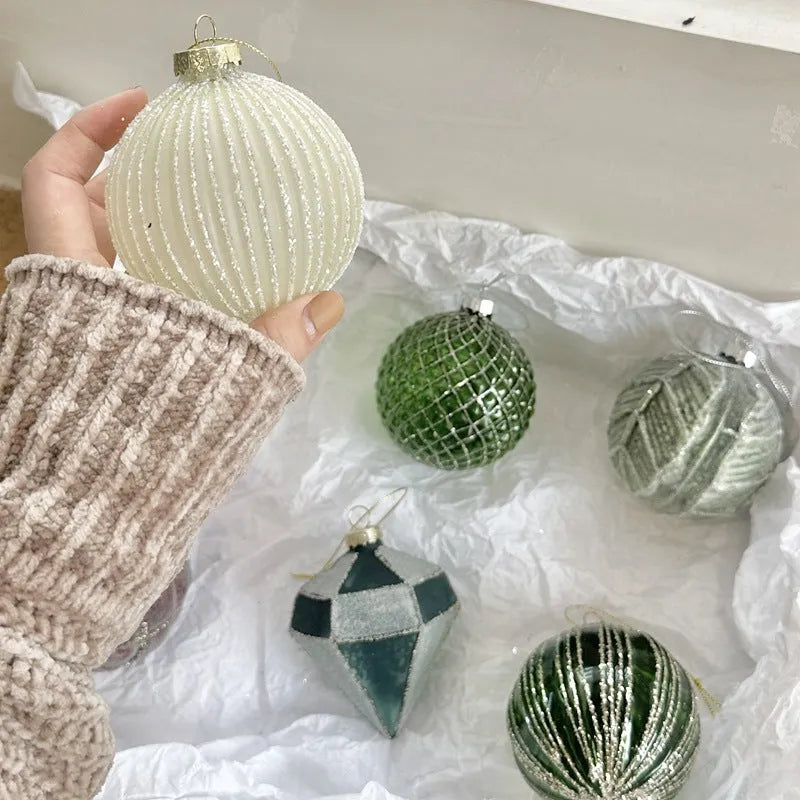 Handmade glass Christmas pendant bauble 8cm diameter green colour option