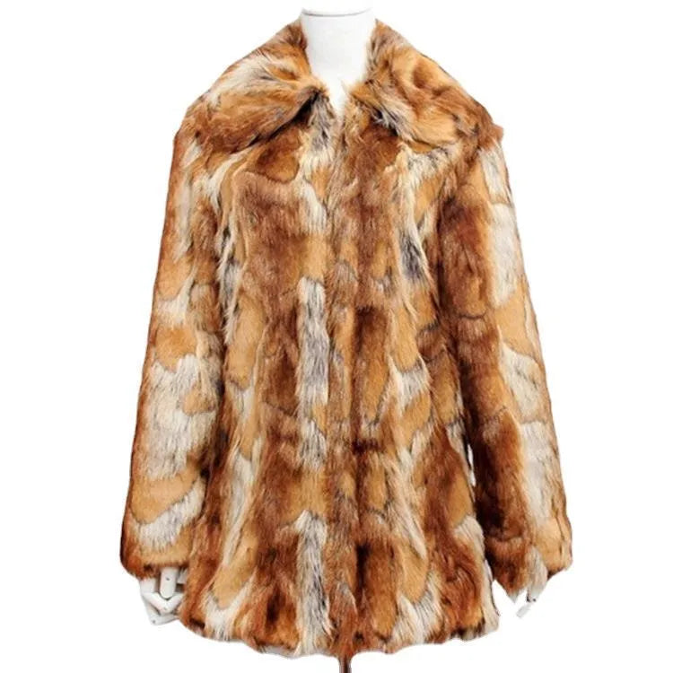 Women's slim leather jacket with a bold tiger pattern on faux fur, showing regular long sleeves.