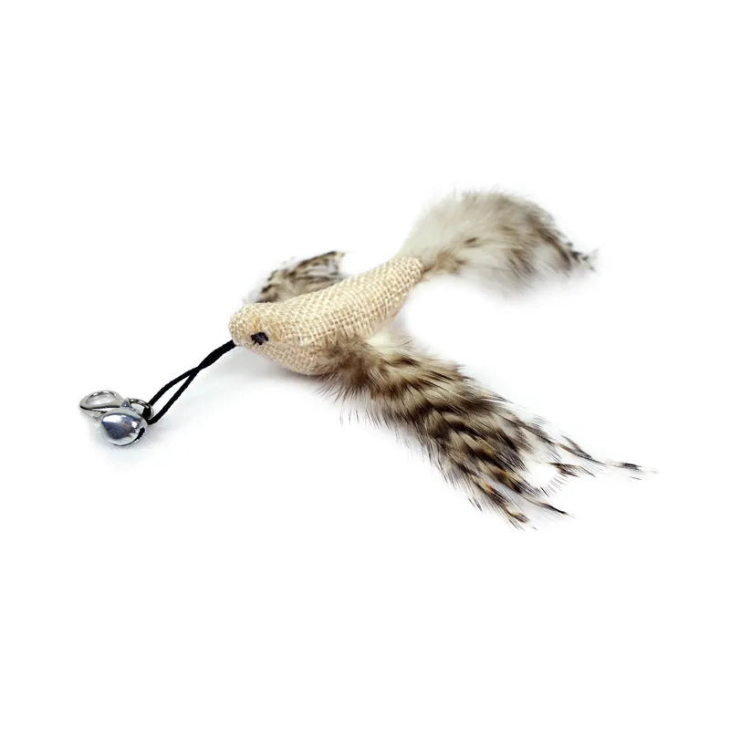 Black funny cat stick cat toy with bird feather and wire tip, single-pack interactive teaser wand for cats