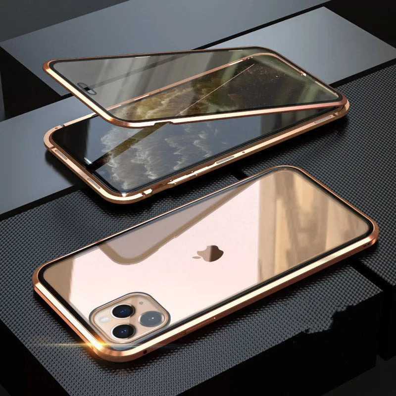 Glass anti-spy clamshell phone case for iPhone in solid colours showing geometric design