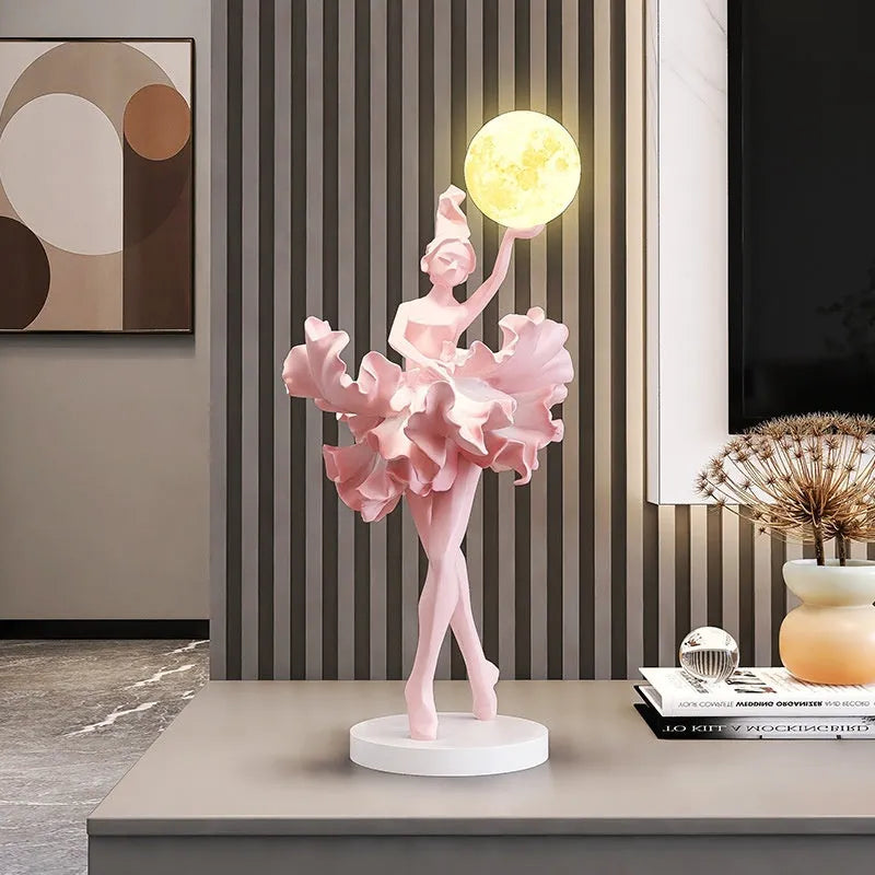 Ballet girl small night lamp in pink resin for home hallway wine cabinet table decoration