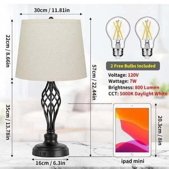 Modern alloy table lamp with touch sensor and USB port on base