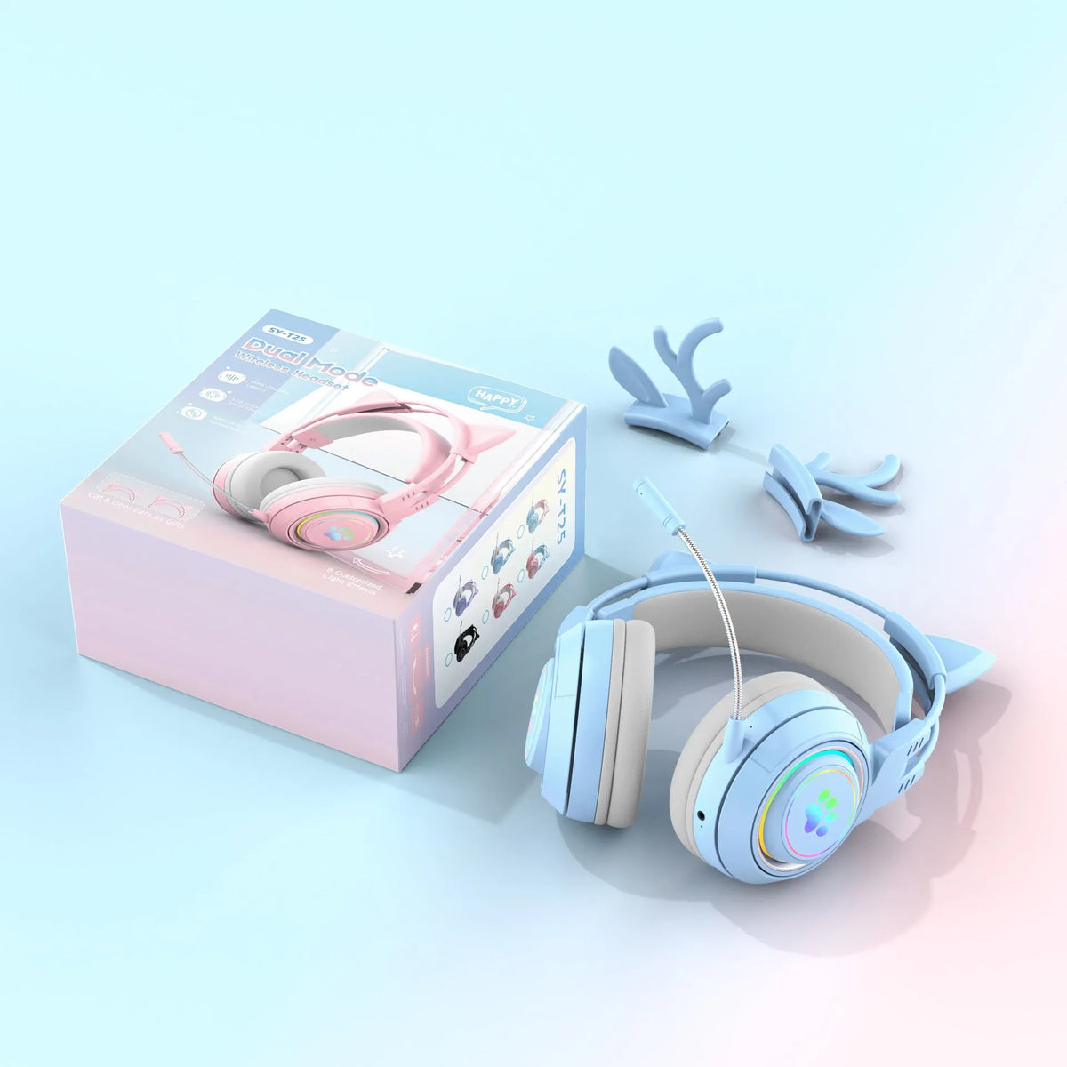 SY-T25 wireless Bluetooth headset ABS, gradient pink and blue colour, e-sports style design