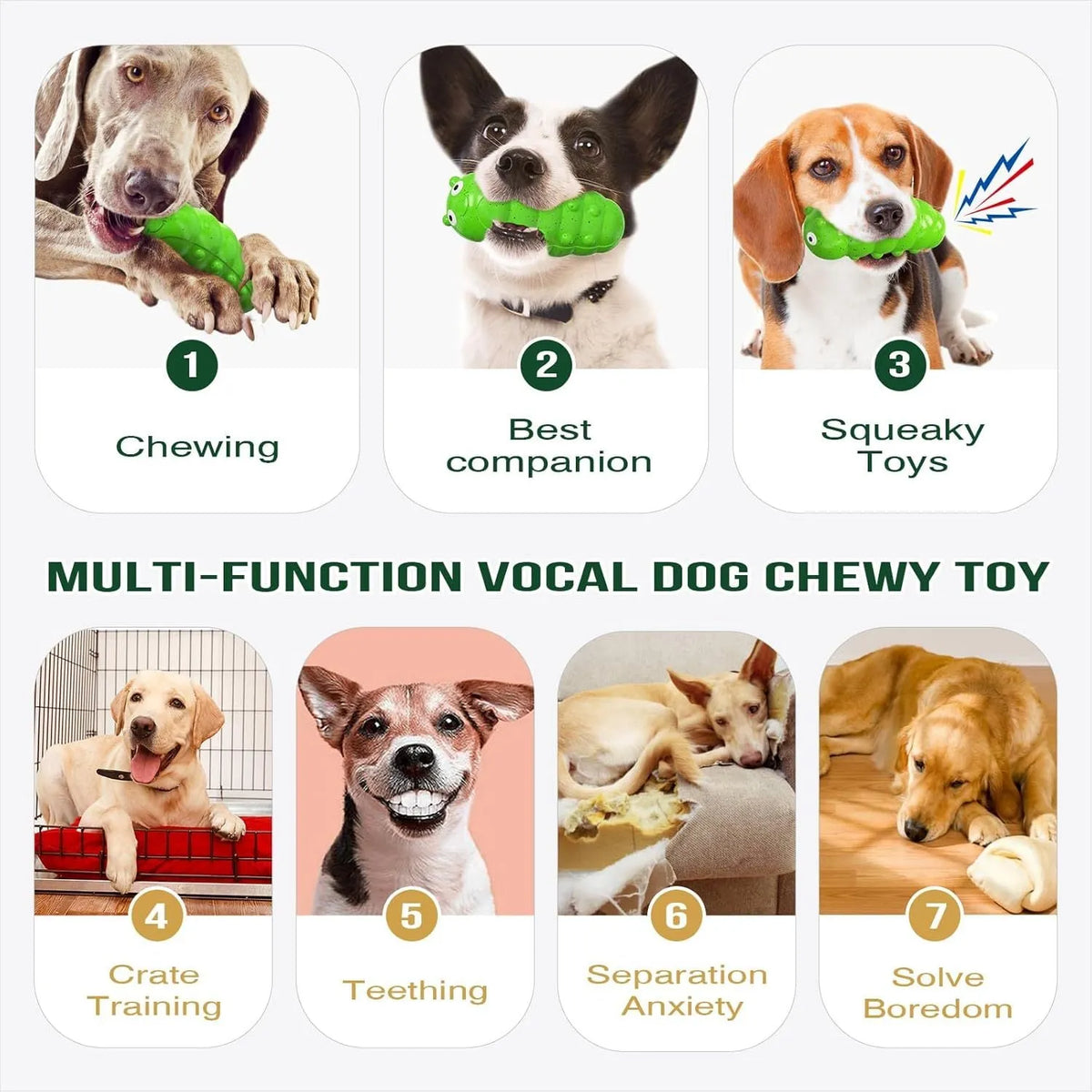 Green TPR bug-shaped squeaky dog chew toy with triple-thick construction for medium to large dogs