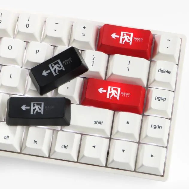 Safety evacuation exit transparent mechanical keyboard keycap with USB wired connection in black and red colour options