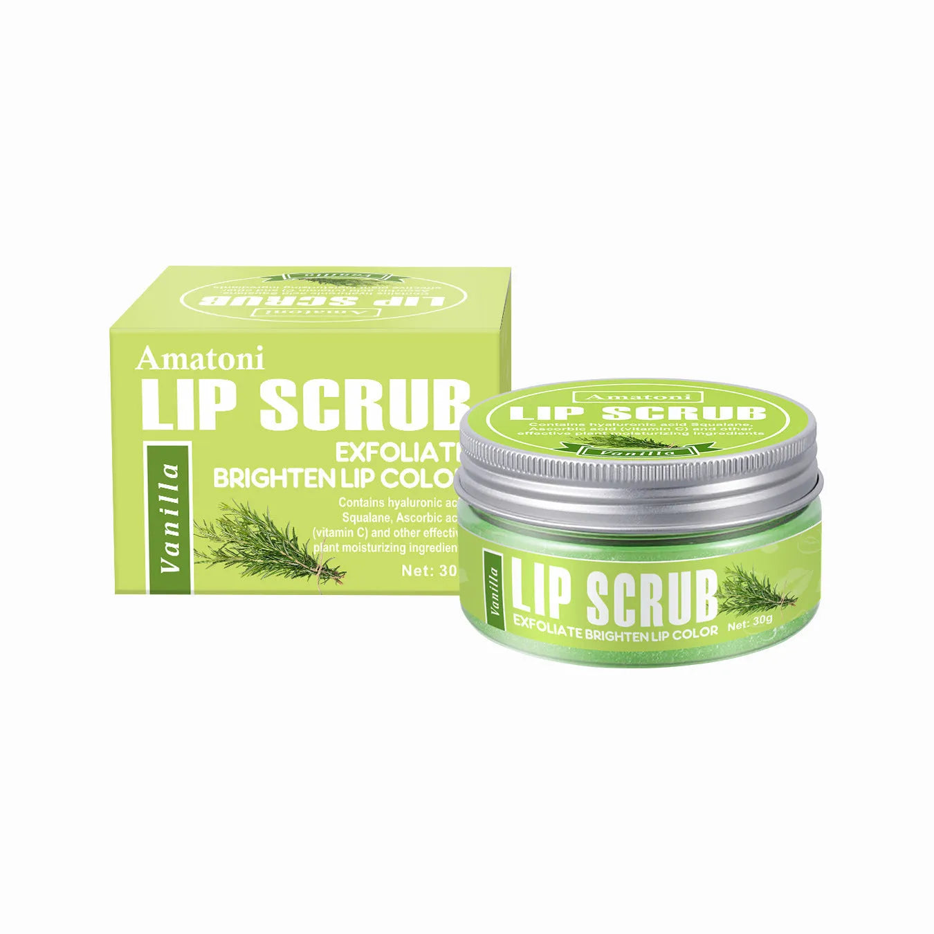Lip scrub cream jar in fruit flavours: coconut, raspberry, vanilla, watermelon, 30g