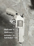 Plastic revolver soft bullet gun with 20 bullets and 6 cartridge cases in army green colour box