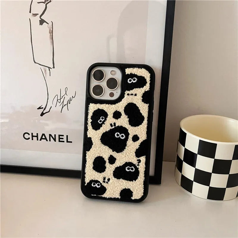 Black plush fairy funny phone case back cover for iPhone models