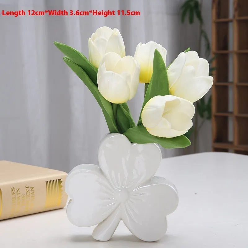 European ceramic desktop vase in light green colour, 15cm diameter