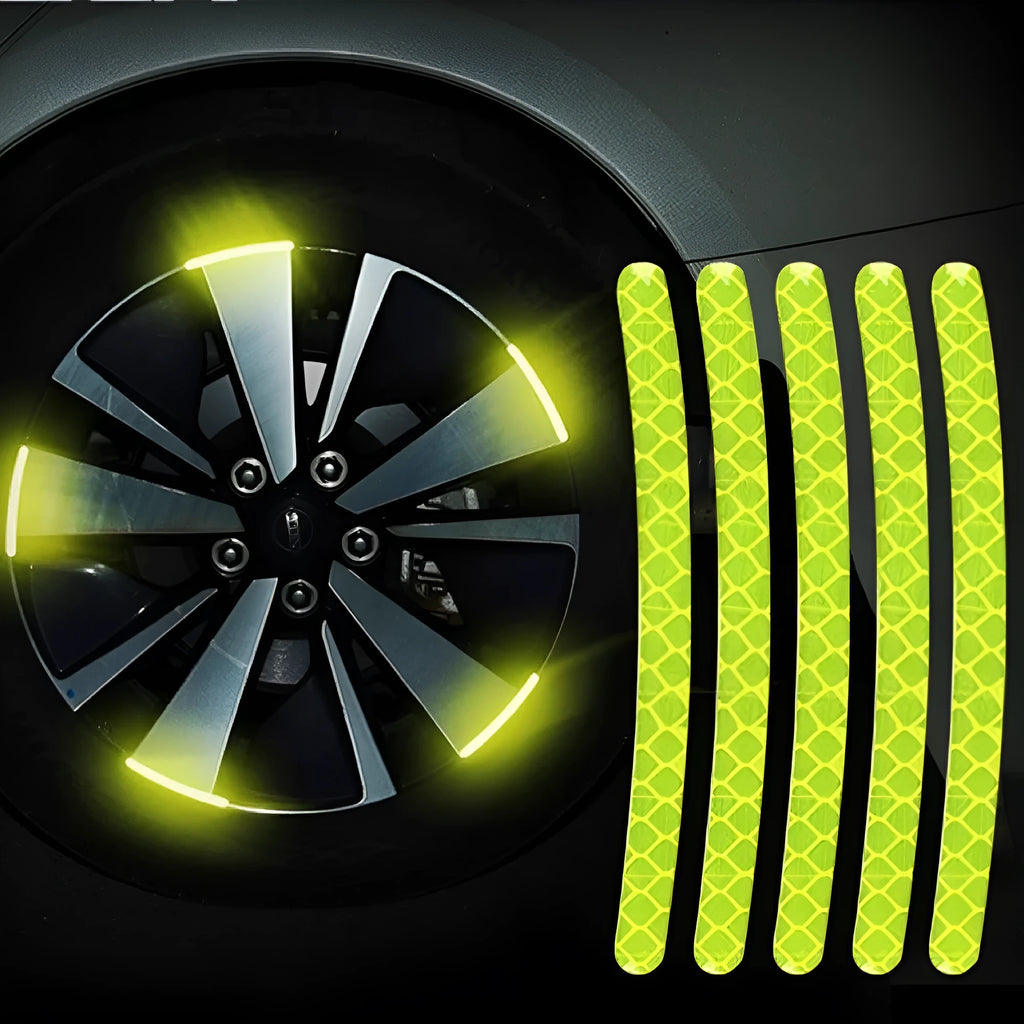 20-piece car wheel hub reflective sticker set in arc shape with multiple colour options including fluorescent and luminous varieties