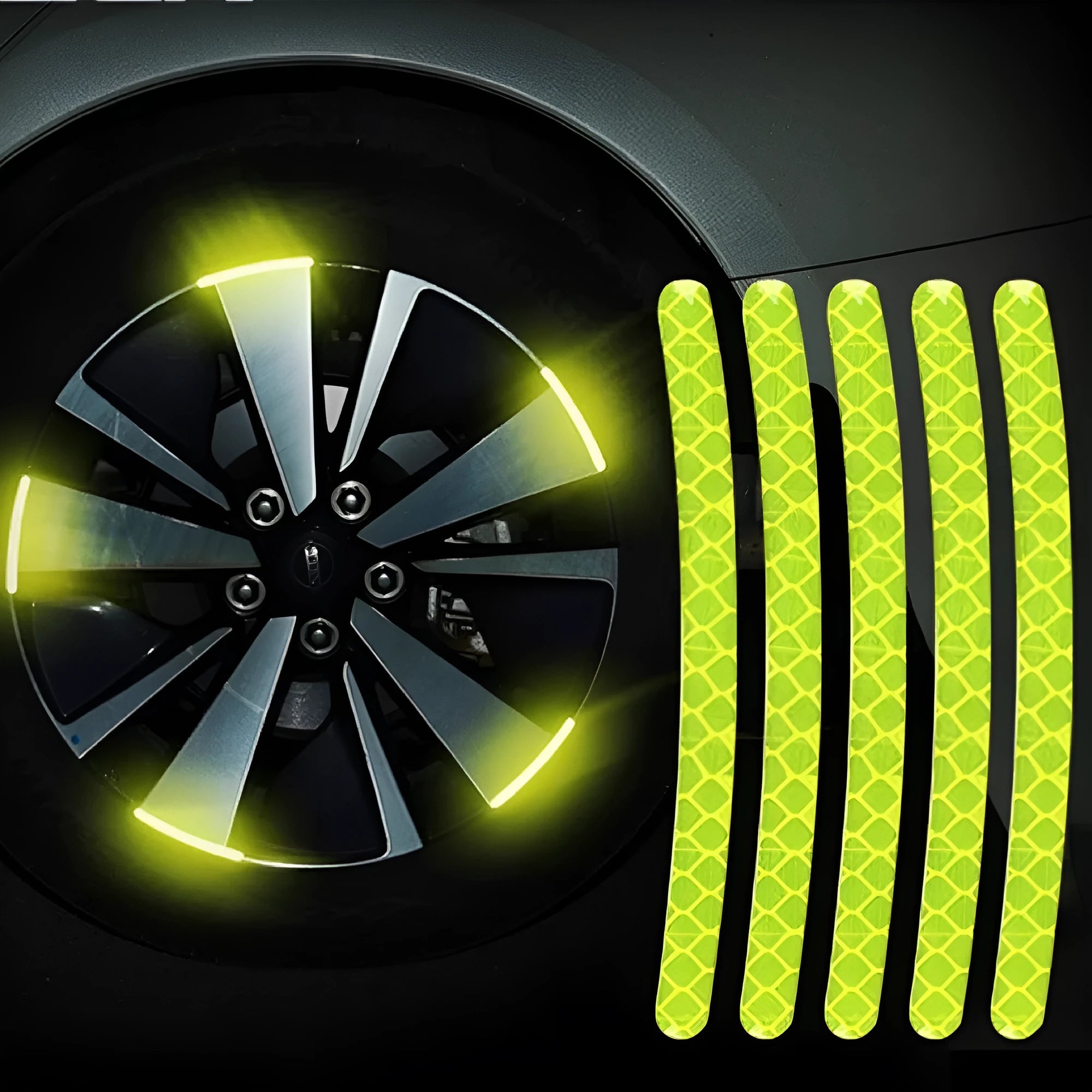 20-piece car wheel hub reflective sticker set in arc shape with multiple colour options including fluorescent and luminous varieties