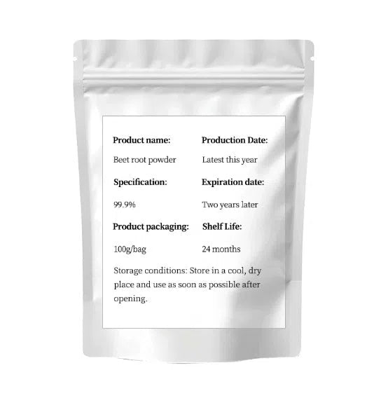 Bulk pack of quick water soluble red chard powder in a sealed bag
