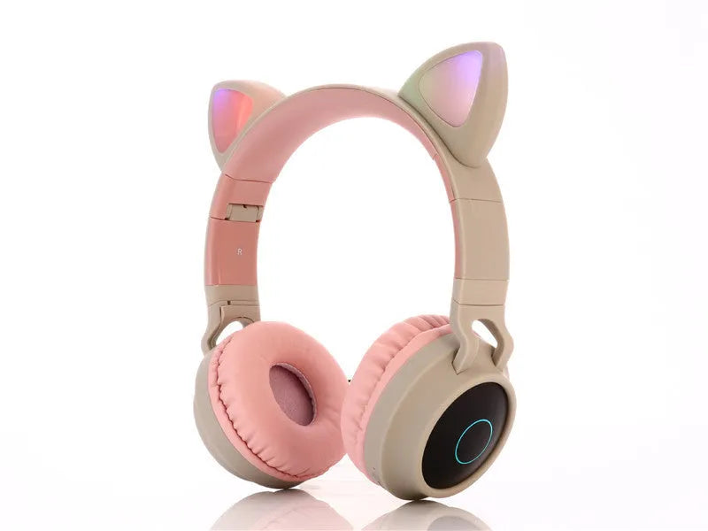 Cartoon cat ears wireless Bluetooth gaming headset in green, light blue, pink, purple or skin tone colours