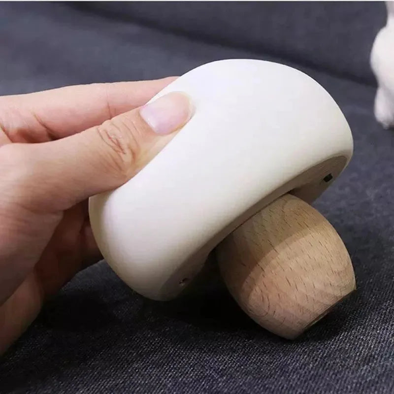 Silicone LED night lamp with wooden base, mushroom shape, brightness adjustment, and touch switch