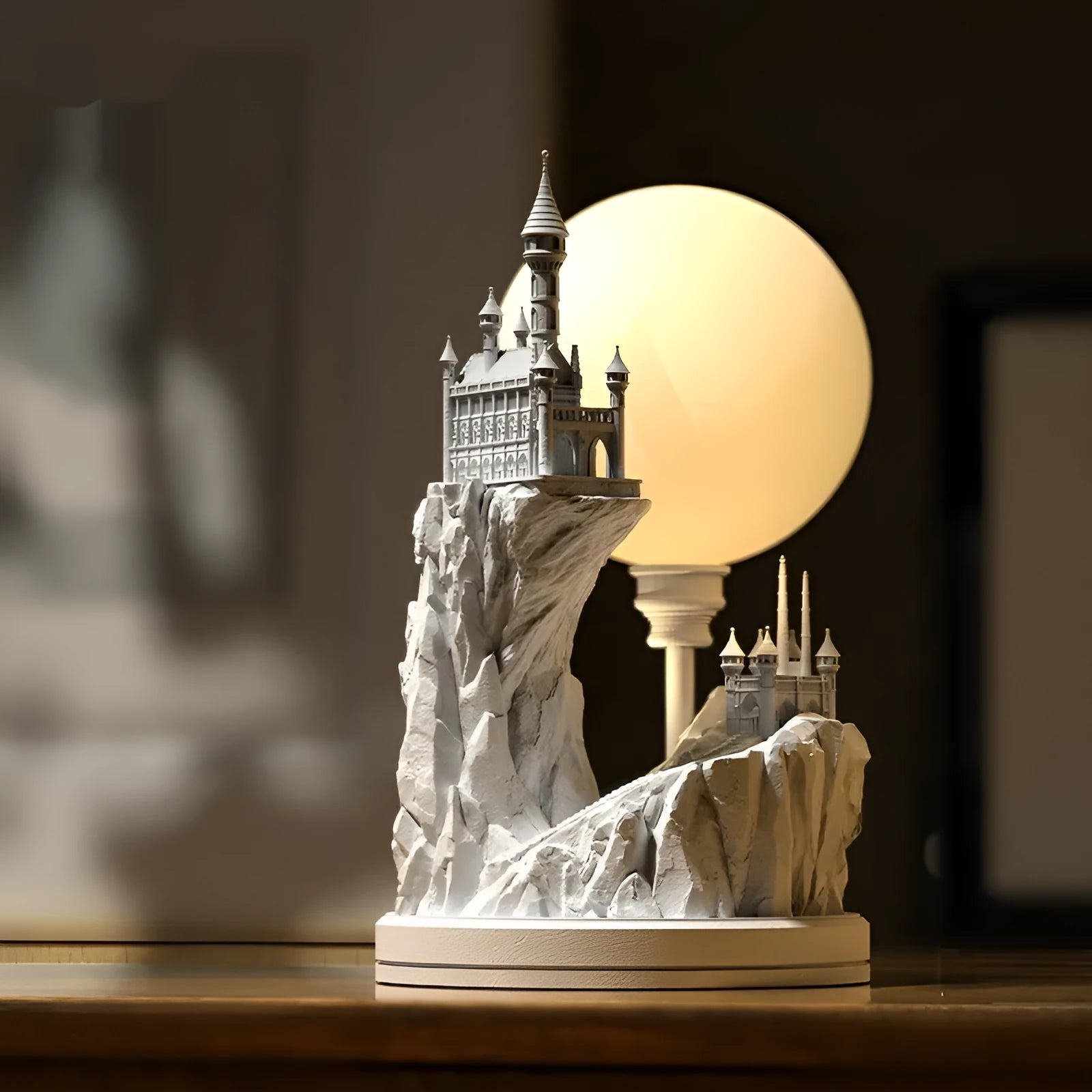 White composite gypsum desk lamp with wire control switch on bedside table