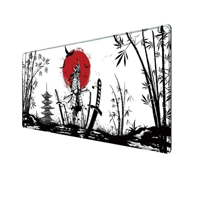Japanese Samurai design gaming mouse pad with non-slip cloth surface in multiple size options
