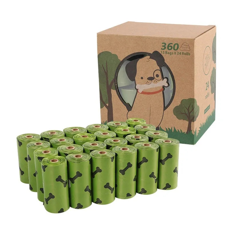Military green degradable dog poop bags with black bone print, 23x33cm size