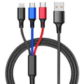 Braided 3-in-1 data cable with aluminium connectors in multiple colour options