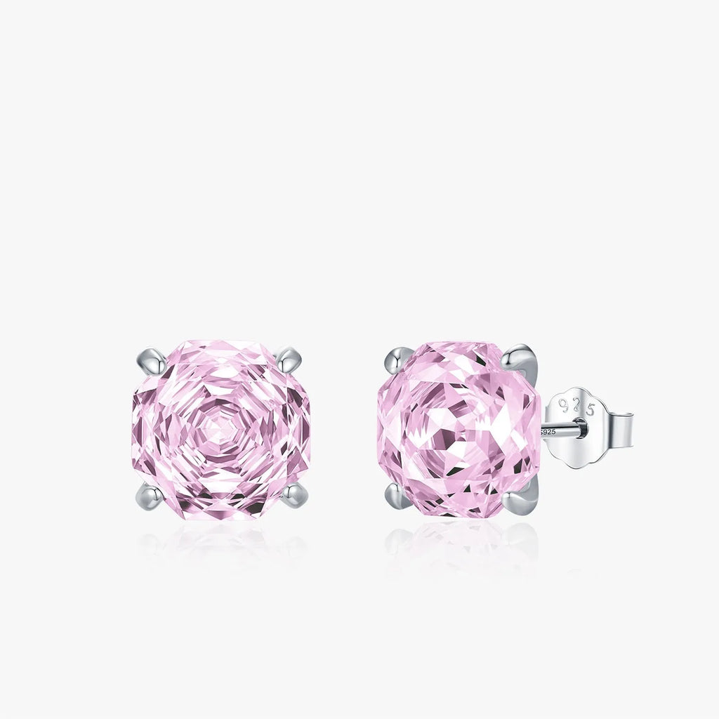 A pair of S925 sterling silver stud earrings featuring a detailed rose flower design, shown in two size options.