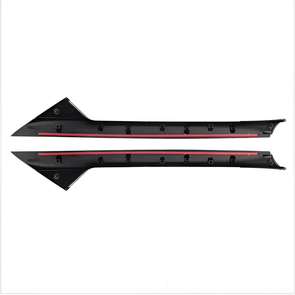 Black Ford front windshield decorative trim panel set, part numbers BB5Z-7803144-AA and BB5Z-7803145-AA.